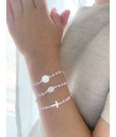 Sterling silver 925 pink enamelled children’s bracelet with Miraculous Virgin 14 + 2cm