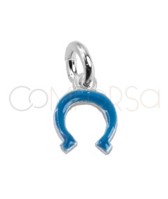 Sterling silver 925 mini blue enamelled horseshoe pendant 5 x 7mm