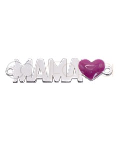 Sterling silver 925 “mama” with fuchsia heart connector 22 x 6mm