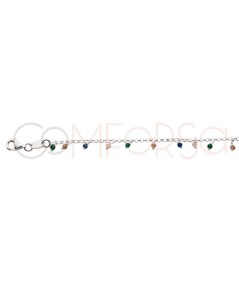 Sterling silver 925 bracelet with coloured hanging stones 18 + 3cm