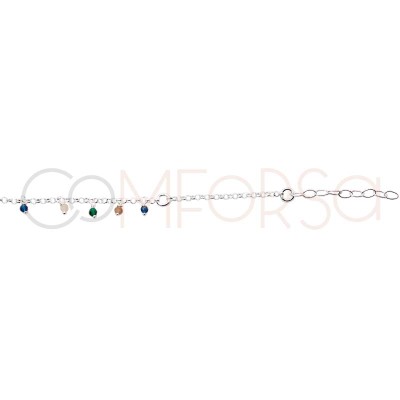 Sterling silver 925 bracelet with coloured hanging stones 18 + 3cm