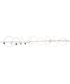 Sterling silver 925 bracelet with coloured hanging stones 18 + 3cm