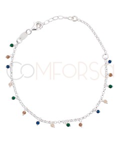 Sterling silver 925 bracelet with coloured hanging stones 18 + 3cm