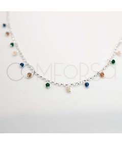 Sterling silver 925 choker with coloured hanging stones 40 + 5cm
