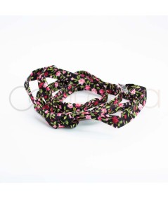 Black ribbon with pink flowers 1 mt.