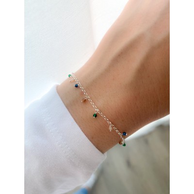 Sterling silver 925 bracelet with coloured hanging stones 18 + 3cm