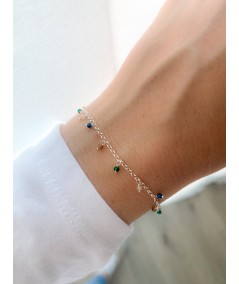 Sterling silver 925 bracelet with coloured hanging stones 18 + 3cm