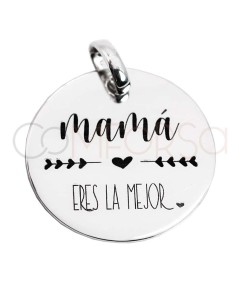 Engraving + Sterling silver 925 medallion 20mm "Mamá eres la mejor"