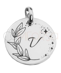 Sterling silver 925 Initial with stars and flowers pendant 20mm