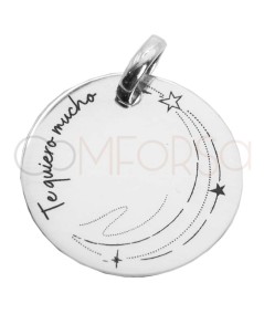 Engraving + Sterling silver 925 medallion with "Te quiero mucho" & stars 20mm