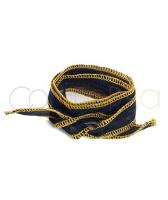 Natural edged silk ribbon navy blue & yellow 60cm