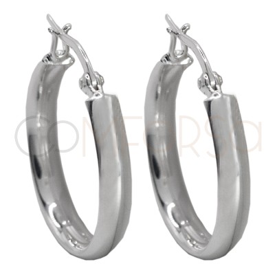 Gold-plated sterling silver 925 D-shape hoop earrings 25mm