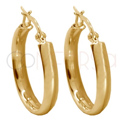 Gold-plated sterling silver 925 D-shape hoop earrings 25mm