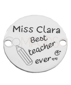 "Best teacher ever" and teacher's name in pencil on sterling silver 925 connector 20mm