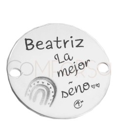 Engraving + Sterling silver 925 "La mejor seño" connector with rainbow + teacher's name 20mm