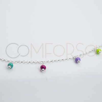 Sterling silver 925 bracelet with multicoloured hanging balls 18 + 3cm