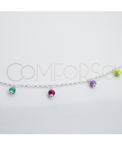 Sterling silver 925 bracelet with multicoloured hanging balls 18 + 3cm