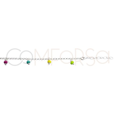 Sterling silver 925 bracelet with multicoloured hanging balls 18 + 3cm