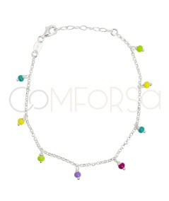 Sterling silver 925 bracelet with multicoloured hanging balls 18 + 3cm