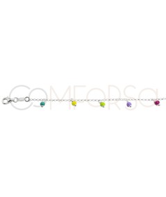 Sterling silver 925 anklet with multicoloured hanging balls 21 + 4cm