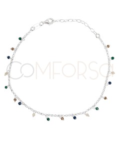 Sterling silver 925 anklet with multicoloured hanging stones 21 + 4cm