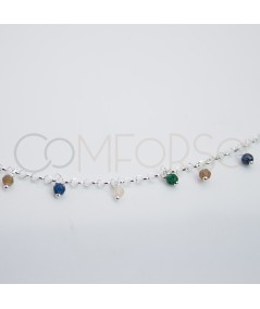 Sterling silver 925 anklet with multicoloured hanging stones 21 + 4cm
