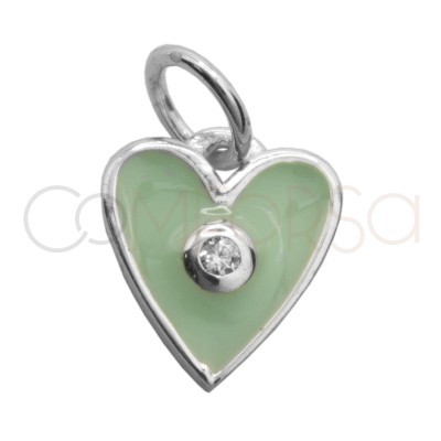 Sterling silver 925 mint enamelled heart pendant with zirconia 8 x 10mm