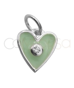 Sterling silver 925 mint enamelled heart pendant with zirconia 8 x 10mm