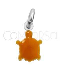 Sterling silver 925 orange enamelled mini turtle pendant 5 x 6mm