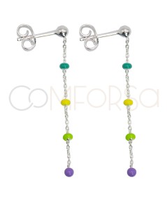 Sterling silver 925 chain earrings with multicoloured balls 4cm