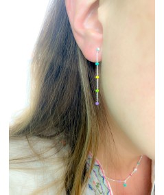 Sterling silver 925 chain earrings with multicoloured balls 4cm