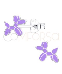 Sterling silver 925 purple balloon dog earrings 7 x 9mm