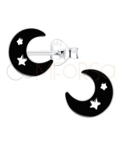Sterling silver 925 black enamelled moon earrings 8 x 9mm