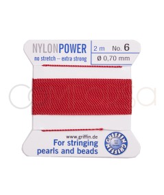 Red nylon beading thread 0.7mm Griffin