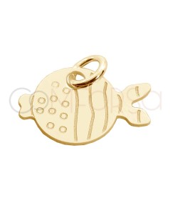 Gold-plated sterling silver 925 puffer fish pendant 12 x 9mm