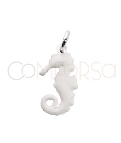 Sterling silver 925 white enamelled seahorse pendant 7 x 14.5mm