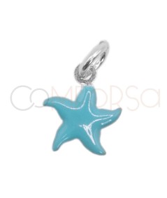 Sterling silver 925 blue enamelled starfish mini pendant 8 x 8mm