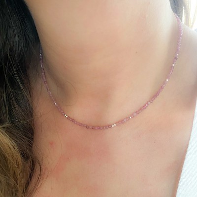 Sterling silver 925 Pink Tourmaline stones choker