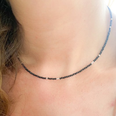 Sterling silver 925 Black Spinel stones choker