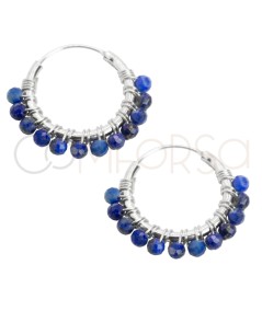 Sterling silver 925 hoop earrings with Lapis lazuli stones 16mm