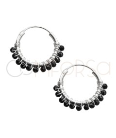 Sterling silver 925 hoop earrings with Black Spinel stones 14mm