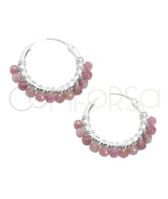Sterling silver 925 hoop earrings with Pink Tourmaline stones 14mm
