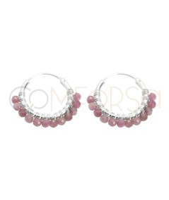 Sterling silver 925 hoop earrings with Pink Tourmaline stones 12mm