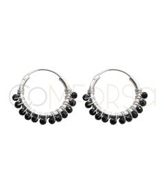 Sterling silver 925 hoop earrings with Black Spinel stones 12mm