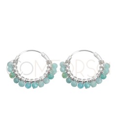 Sterling silver 925 hoop earrings with Amazonite stones 12mm