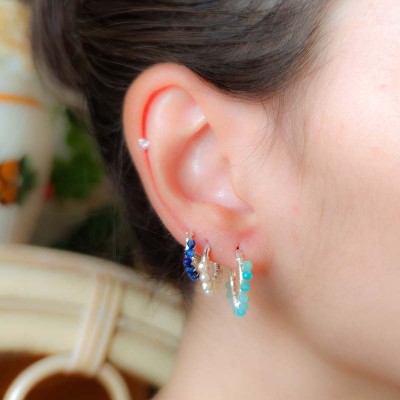 Sterling silver 925 hoop earrings with Amazonite stones 12mm