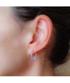 Sterling silver 925 hoop earrings with Amethyst stones 14mm