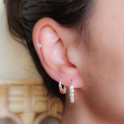 Sterling silver 925 hoop earrings with Orange Agate stones 14mm