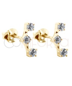 Gold-plated sterling silver 925 earrings with 3 zirconias 5 x 10mm