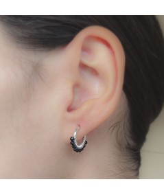 Sterling silver 925 hoop earrings with Black Spinel stones 12mm